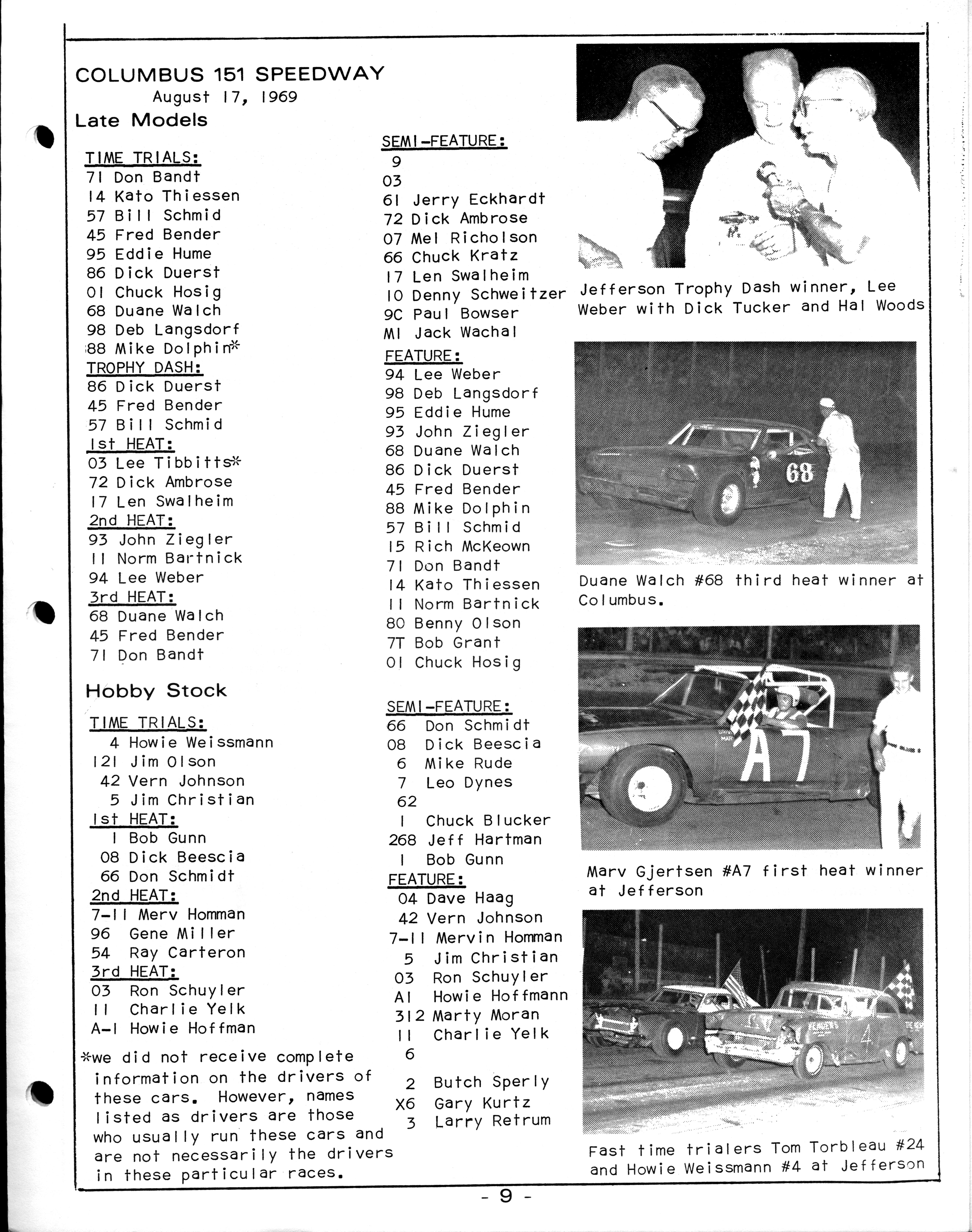Checkered Flag Racing News August 21, 1969 back cover